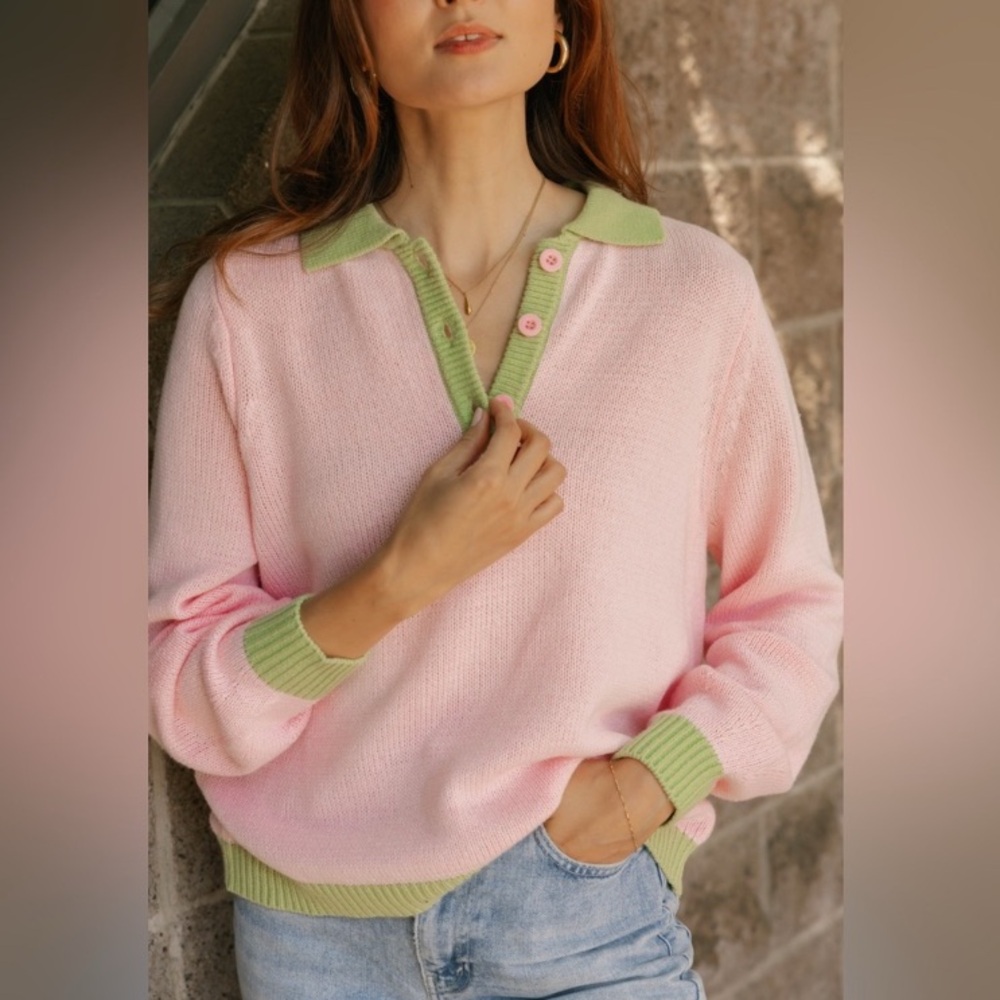 NEW Smash + Tess Cameron Sweater Top Pink and Green Women's Size Medium Large - Picture 2 of 9